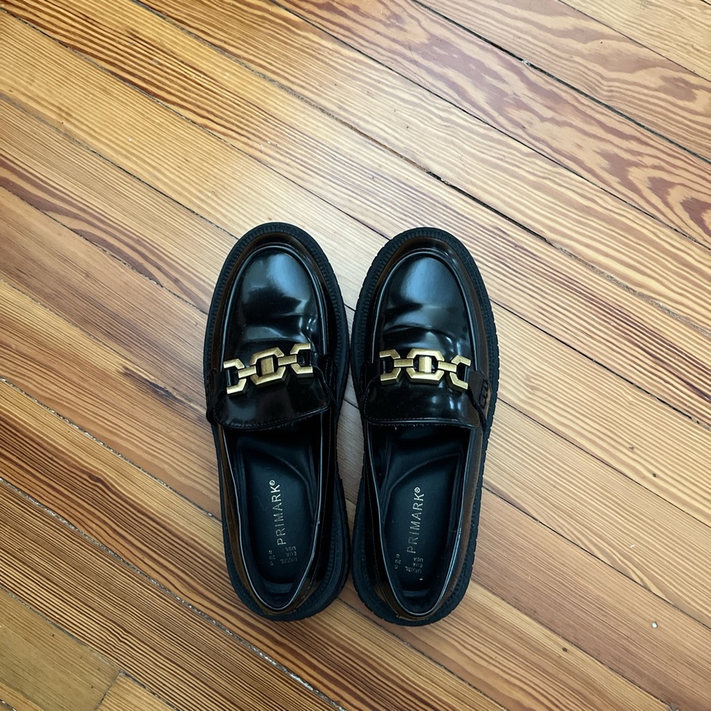 Primark Black Loafers with Gold Accent